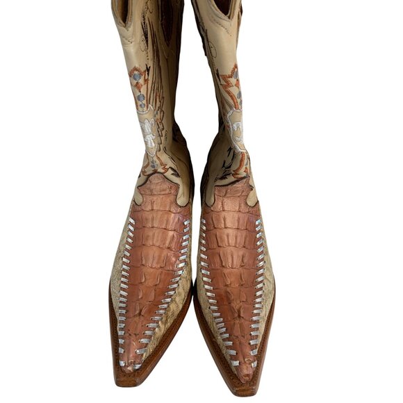 Handmade Mexico Cowboy Boots Embroider Glitter Toe Croc Women 6.5 8940 Bling - Picture 7 of 7